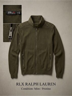 Olive Green Zip-Up Knit Sweater/Jacket with Secret Hood